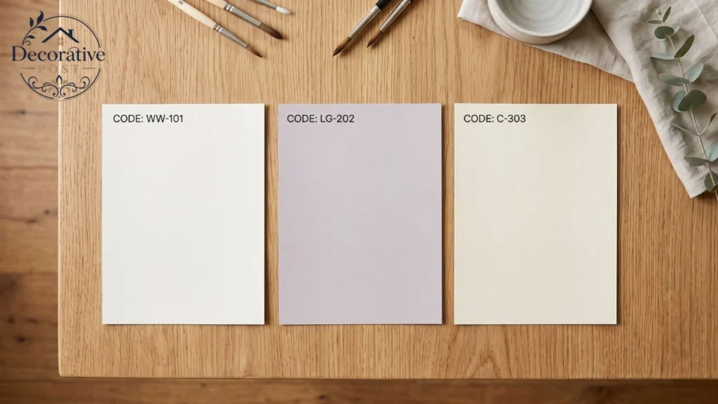 Comparison of three similarly named dove white paint swatches from different brands
