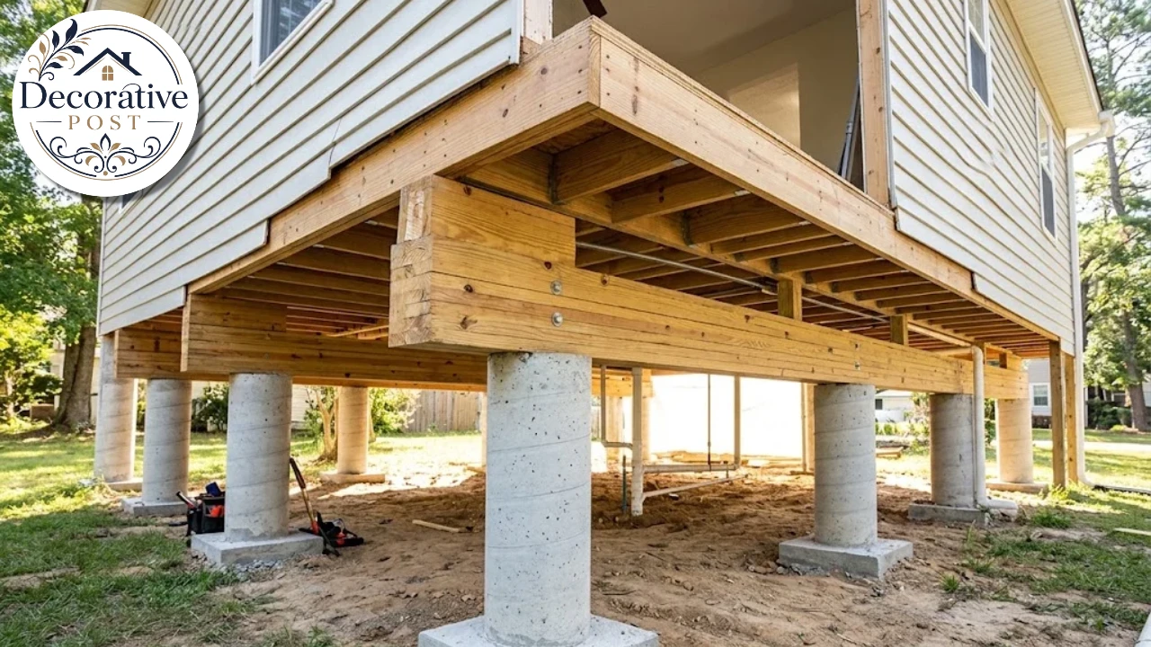 House on a pier and beam foundation with the crawl space visible beneath the floor