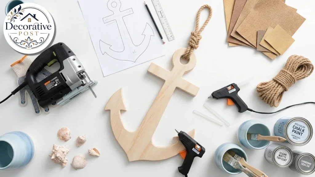 Tools and materials for DIY anchor projects laid out on a table