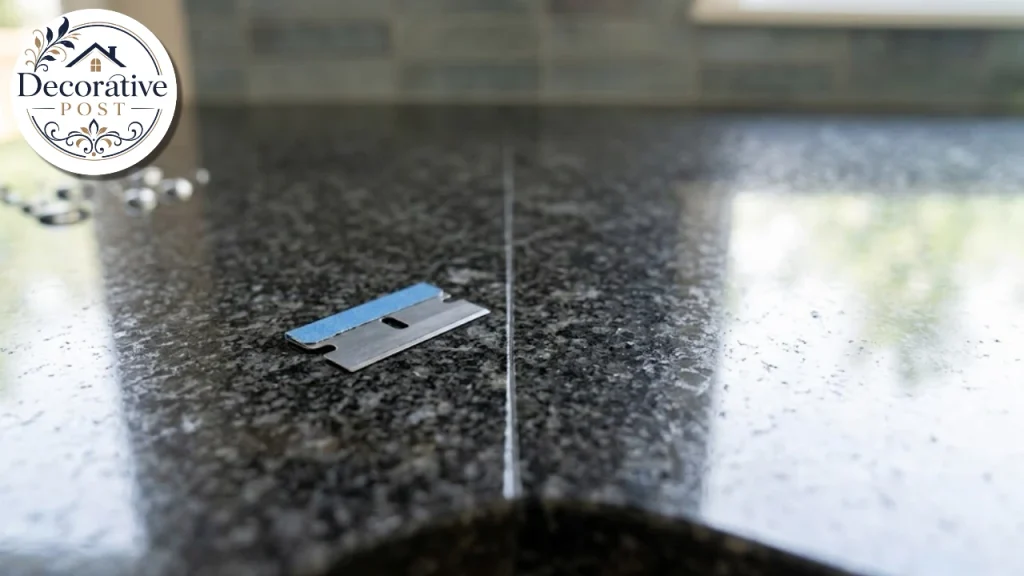 Tight granite countertop seam filled with colour-matched epoxy