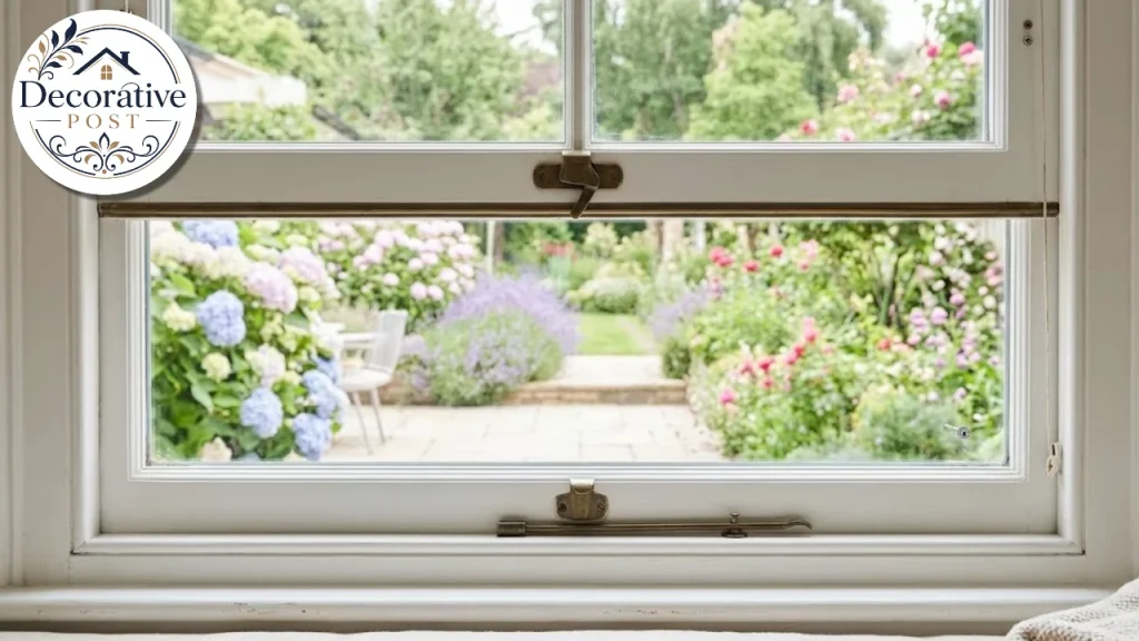 Check rail on a double hung window beside a picture window