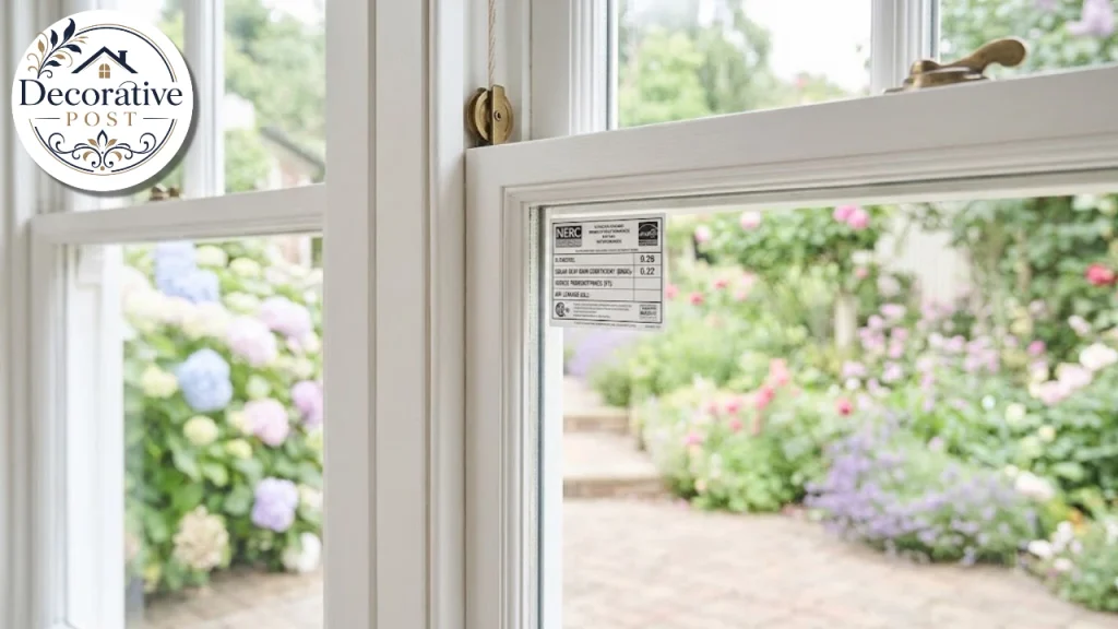 NFRC window label with U-factor and solar heat gain coefficient