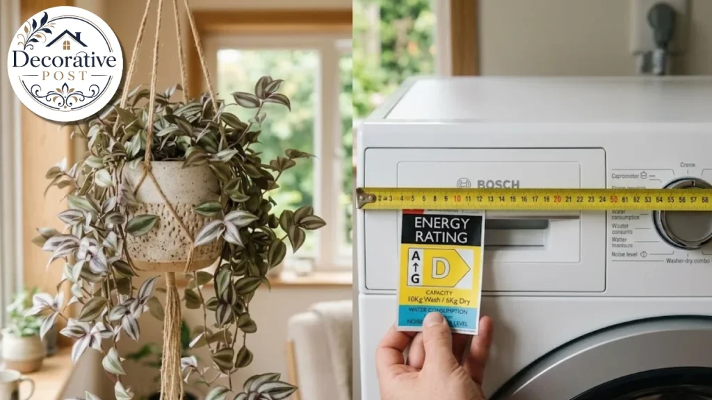 Checking the capacity label and measuring a washer dryer combo before purchase