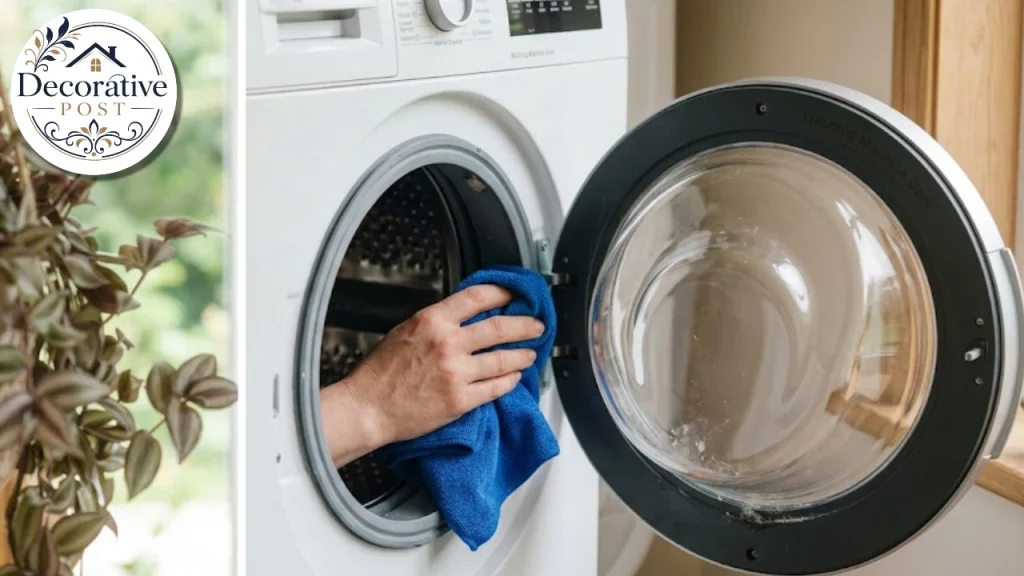 Wiping the door gasket of a washer dryer combo to prevent mould