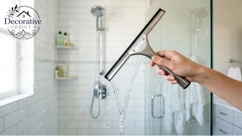 Using a squeegee on a shower screen to prevent mould
