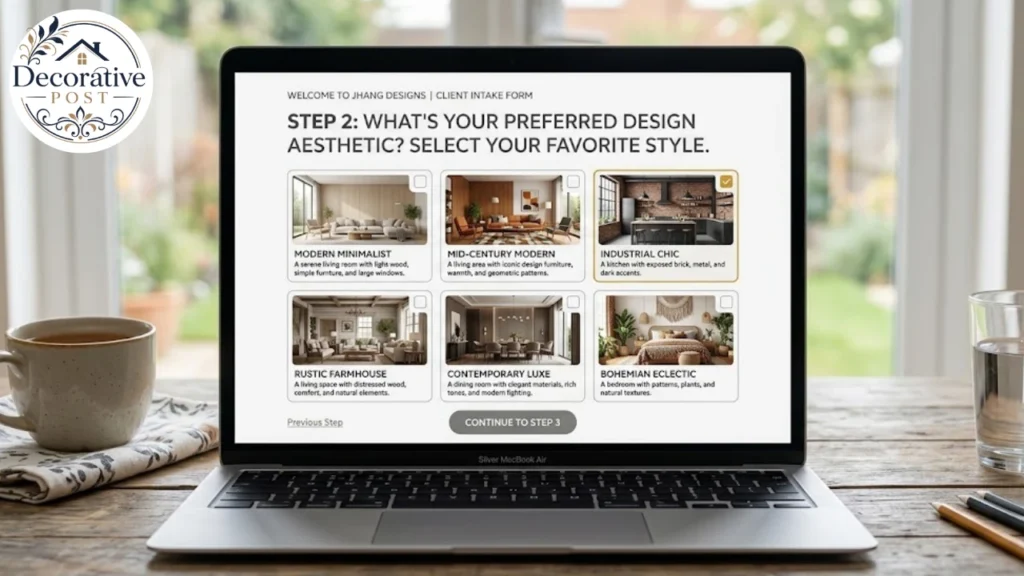 Intake form question using a grid of interior images for visual style selection