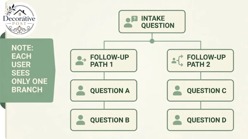 Flow diagram showing conditional logic branching in a client intake form