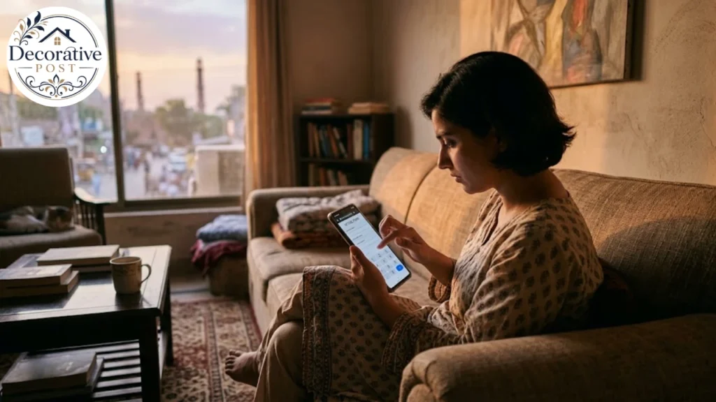 Person completing a client intake form on a phone in their living room