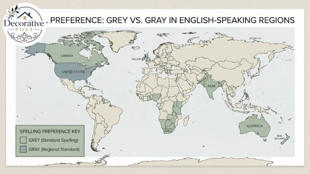 Map showing which English-speaking countries use grey and which use gray