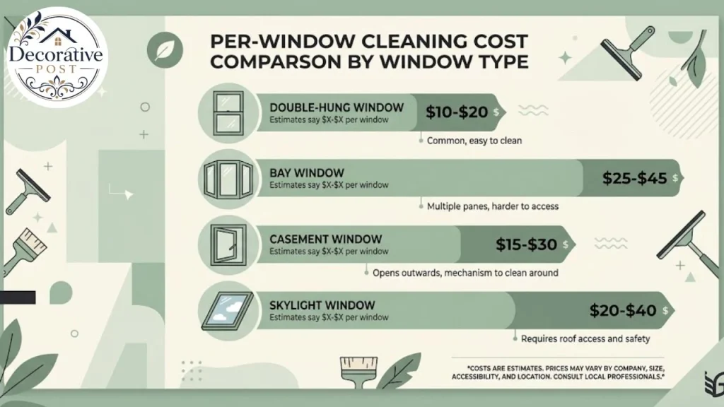 Infographic comparing window cleaning costs by window type