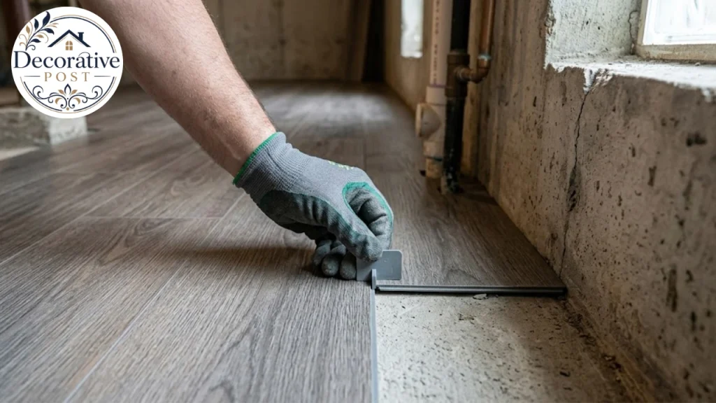 Expansion gap spacer placed between vinyl plank flooring and a basement wall